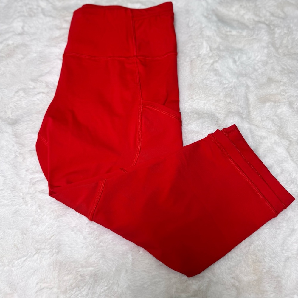 Lululemon Womens Red High Rise Ruched Stretch Mesh 17" Cropped Leggings, 10